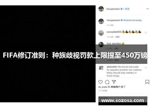 FIFA修订准则：种族歧视罚款上限提至450万镑